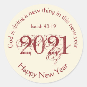 Happy New Year   GOD DOING NEW THING   2021 Cream Classic Round Sticker