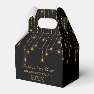 Happy New Year Gold and Black String Lights Favour Box