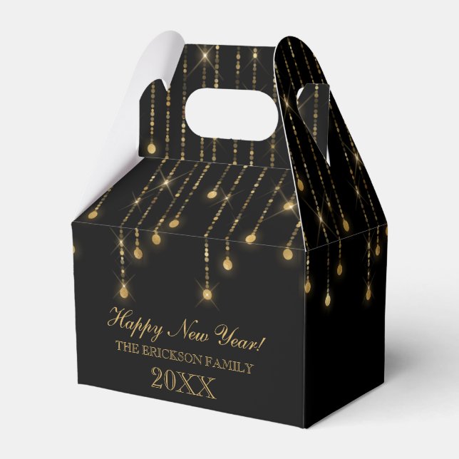 Happy New Year Gold and Black String Lights Favour Box (Back Side)