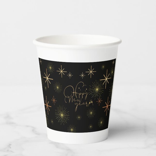 Happy New Year - Gold - Black Cup  (Front)