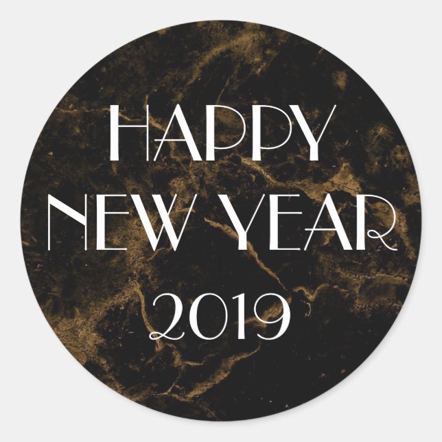 Happy New Year Gold Black Marble Elegant Classic Round Sticker (Front)