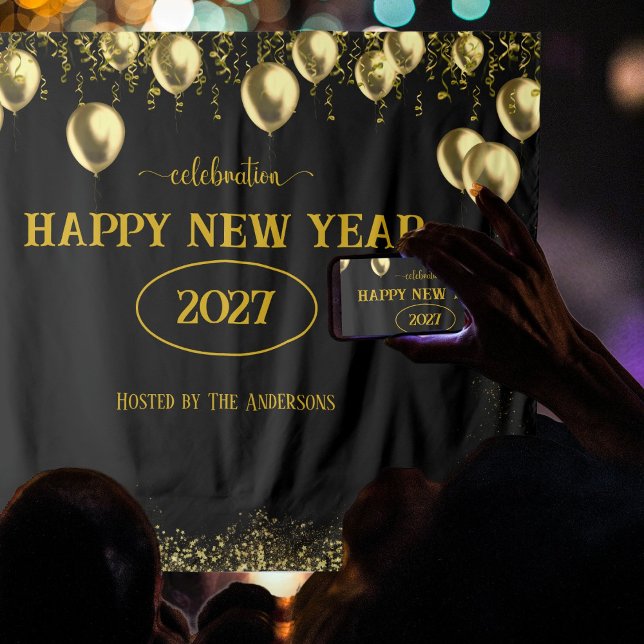  "Happy New Year" gold Black  Tapestry (Creator Uploaded)