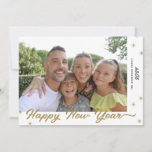 Happy New Year Gold Calligraphy Photo Holiday Card