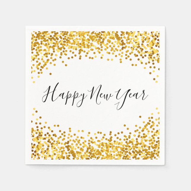 Happy New Year Gold Confetti Holiday Napkin (Front)