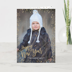 Happy New Year Gold Confetti Photo Card