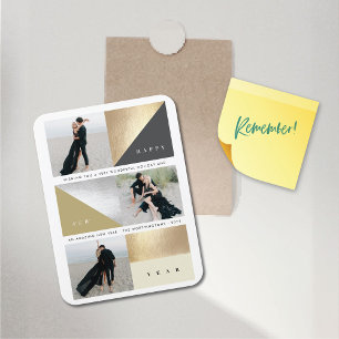 Happy New Year Gold Foil Blocks Stylish 3 Photo Magnet