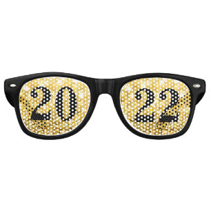 Happy New Year Gold Glitter 2022 Glam Party Retro Sunglasses