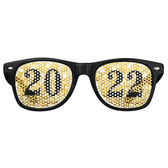Happy New Year Gold Glitter 2022 Glam Party Retro Sunglasses (Front)