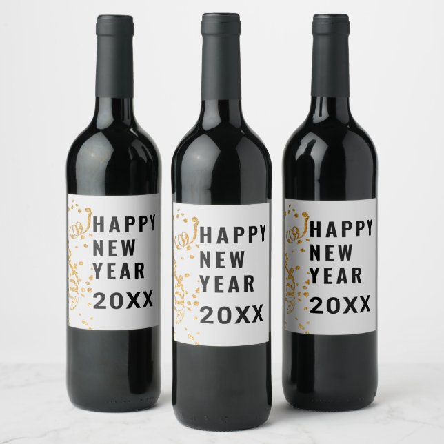 Happy New Year Gold Glitter Confetti Custom Year Wine Label (Bottles)