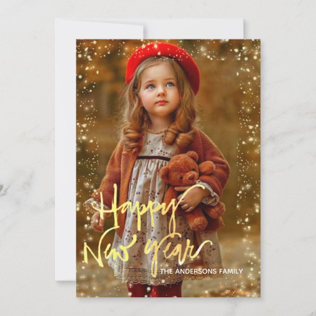 Happy New Year | Gold | Glitter Dots | Photo Card (Front)