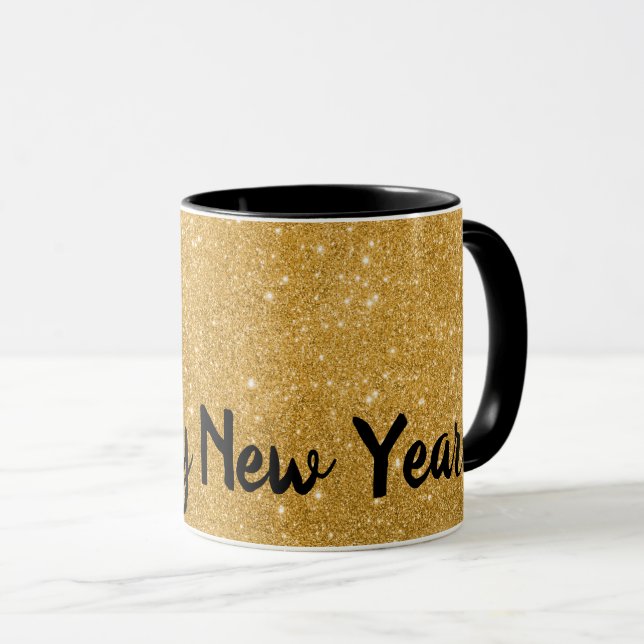 Happy New Year Gold Glitter Effect Coffee Mug (Front Right)