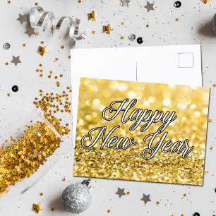 Happy New Year Gold Glitter Glam 2024 Party Postcard
