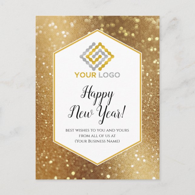 Happy New Year Gold Glitter Logo Business Postcard (Front)