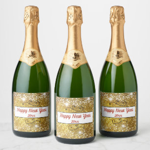Happy New Year Gold Glitter Sparkle Stars Sparkling Wine Label