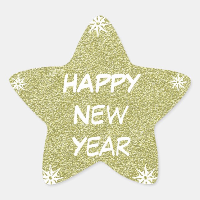 Happy New Year Gold Glitter Star Sticker Stars (Front)