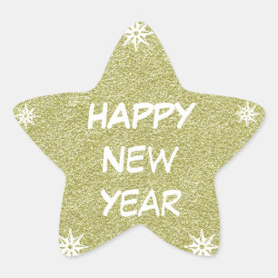 Happy New Year Gold Glitter Star Sticker Stars
