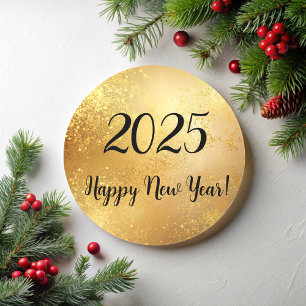 happy new year gold metallic sparkles  classic round sticker