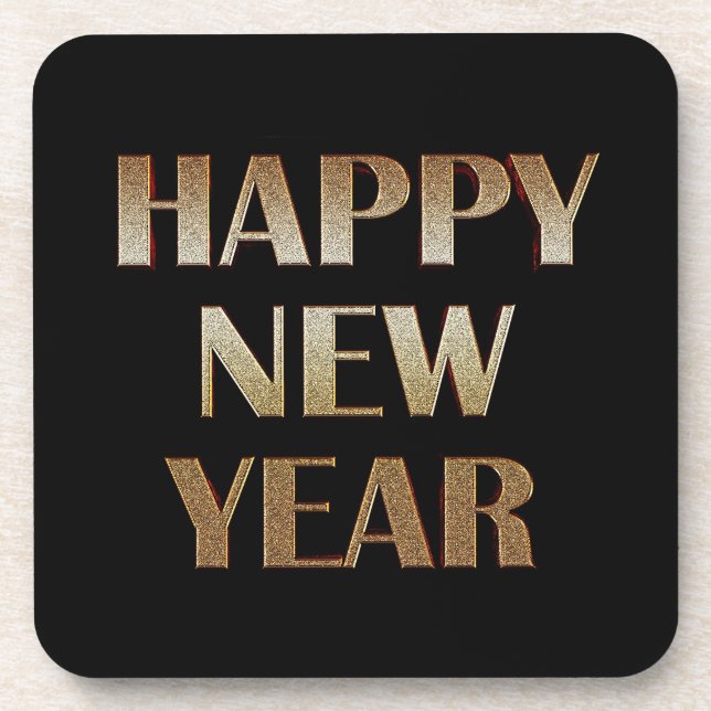Happy New Year Gold Metallic Text Image Coaster (Front)
