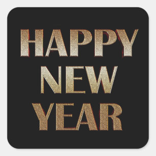 Happy New Year Gold Metallic Text Image Square Sticker