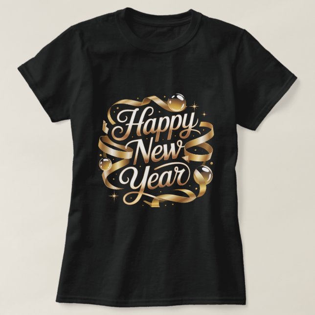 Happy New Year Gold Ribbon Elegant NYE Party Desig T-Shirt (Design Front)