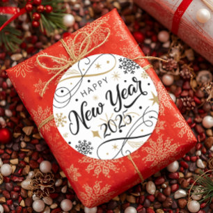 Happy New Year Gold Snowflake Classic Round Sticker