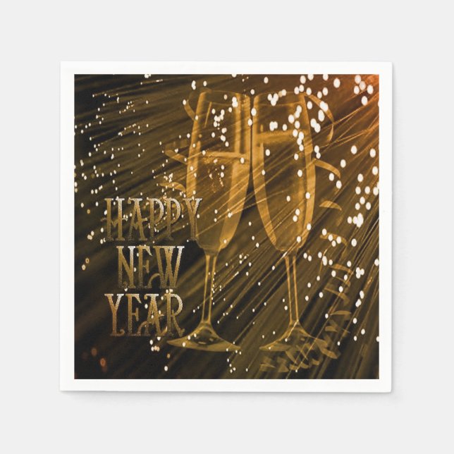 Happy New Year Gold Sparkle Champagne Napkins (Front)