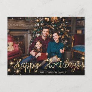 Happy New Year Gold Sparkle Script PHOTO Greeting Postcard