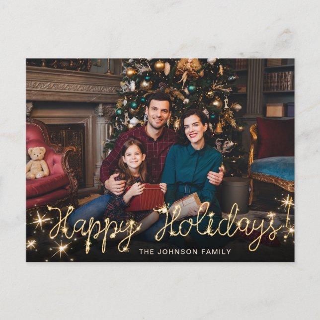 Happy New Year Gold Sparkle Script PHOTO Greeting Postcard (Front)