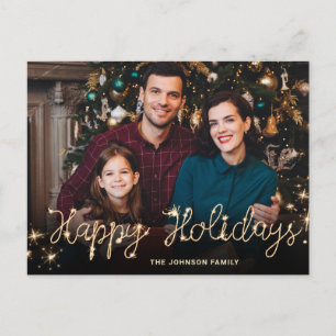 Happy New Year Gold Sparkle Script PHOTO Greeting Postcard