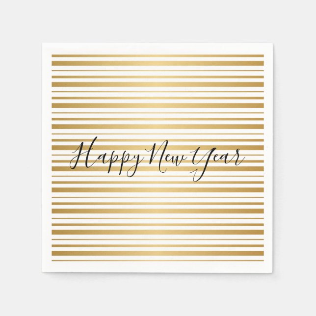 Happy New Year Gold Striped Pattern Holiday Napkin (Front)