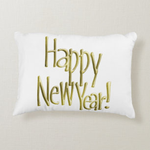 Happy New Year - Gold Text (Add Background Colour) Decorative Cushion