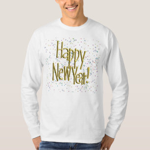 Happy New Year - Gold Text on Confetti T-Shirt