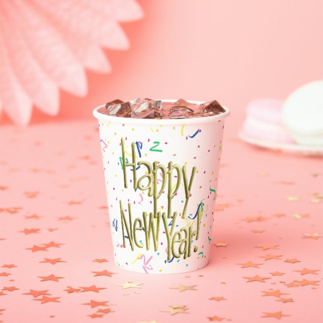 Happy New Year - Gold Text Paper Cups (Insitu)