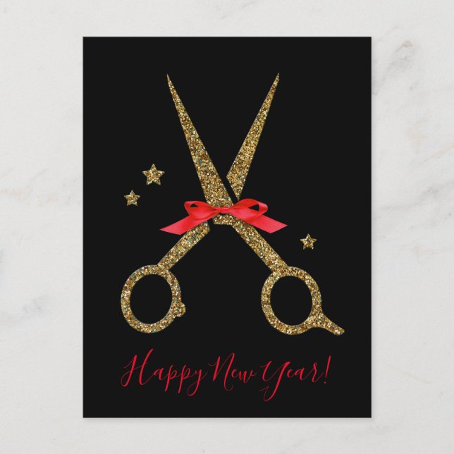 Happy New Year - Golden Hair SALON scissors Postcard (Front)