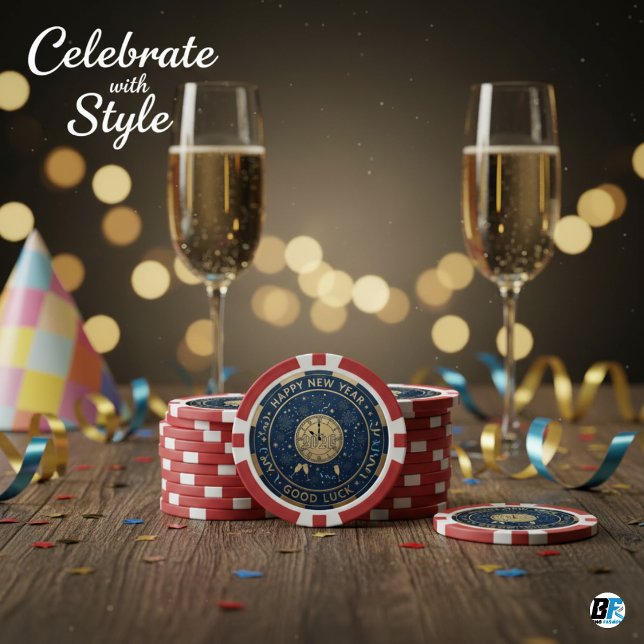Happy New Year Good Luck Midnight Clock Poker Chips (Creator Uploaded)