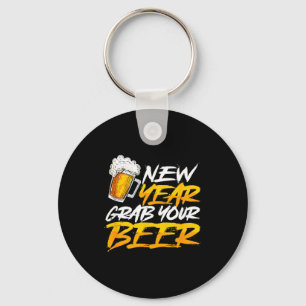 Happy New Year Grab Your Beer Funny New Years Eve Key Ring
