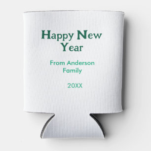 Happy new year green add family name year simple can cooler
