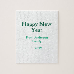 Happy new year green add family name year simple  jigsaw puzzle