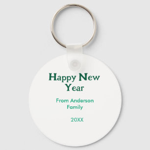 Happy new year green add family name year simple  key ring