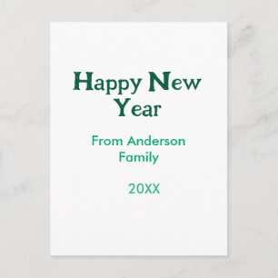 Happy new year green add family name year simple postcard
