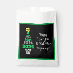 Happy New Year Green and White Tree Festive Fun Favour Bag