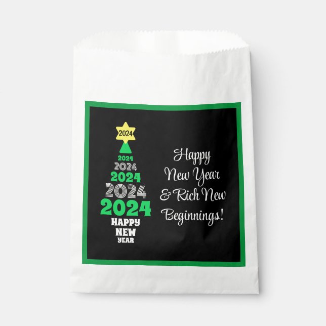 Happy New Year Green and White Tree Festive Fun Favour Bag (Front)
