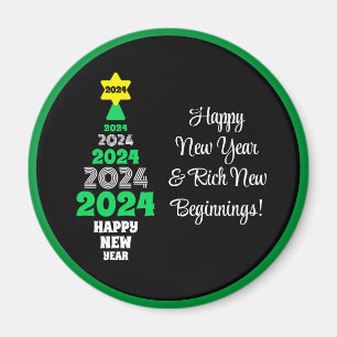 Happy New Year Green and White Tree Festive Fun Magnet