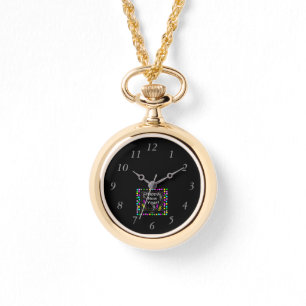 Happy New Year Greetings Gold Necklace Watch
