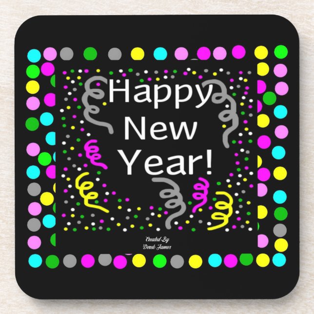Happy New Year Greetings Hard Plastic Coaster (Front)