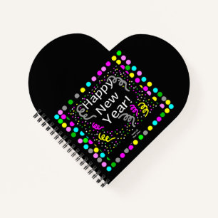 Happy New Year Greetings Heart Shaped Notebook