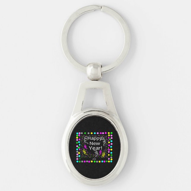 Happy New Year Greetings Oval Keychain (Front)