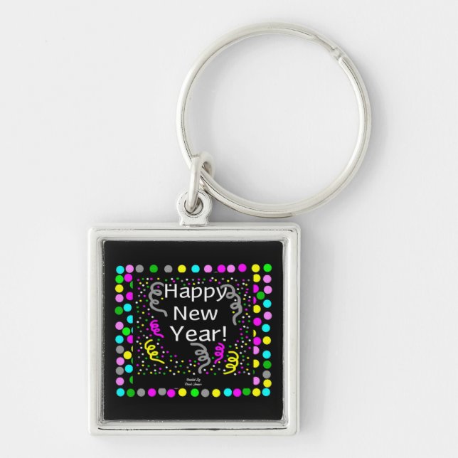 Happy New Year Greetings Premium Square Key Chain (Front)