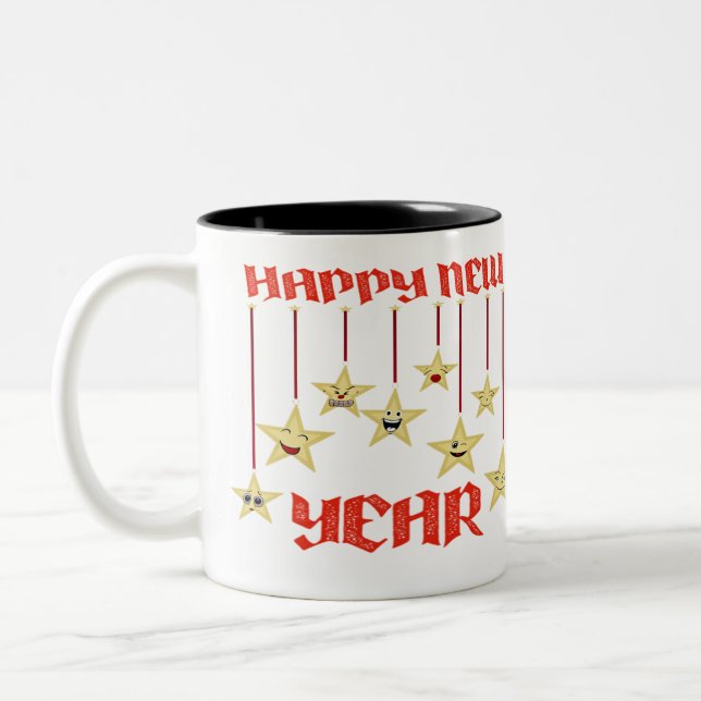 Happy New Year Greetings Two-Tone Coffee Mug (Left)