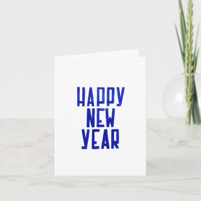Happy New Year Hand-drawn White Blue Postcard (Front)